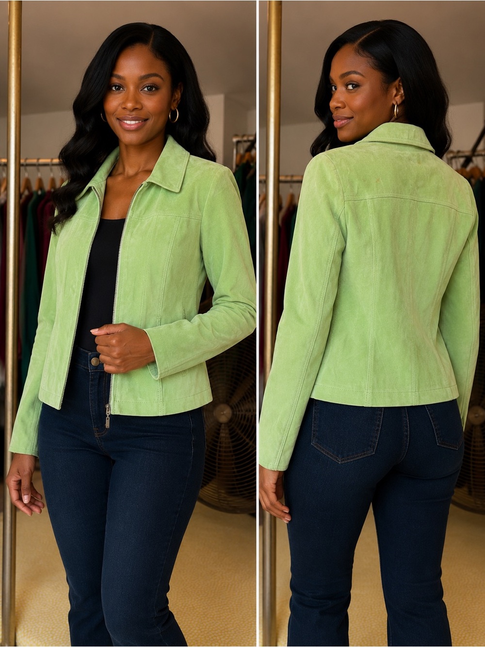 Coldwater Creek Lime Green Suede Zip-Front Jacket